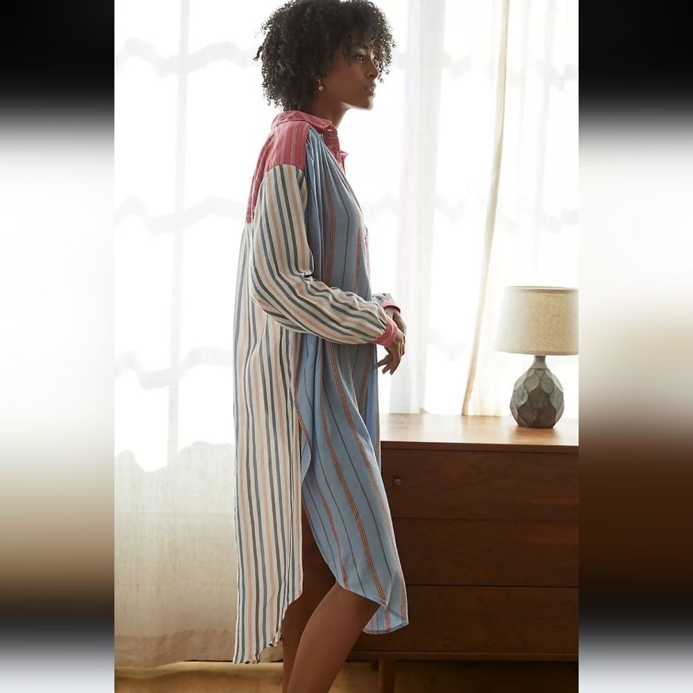 By Anthropologie True Midi Maxi Shirt Dress Modal Vertical Stripes Size S